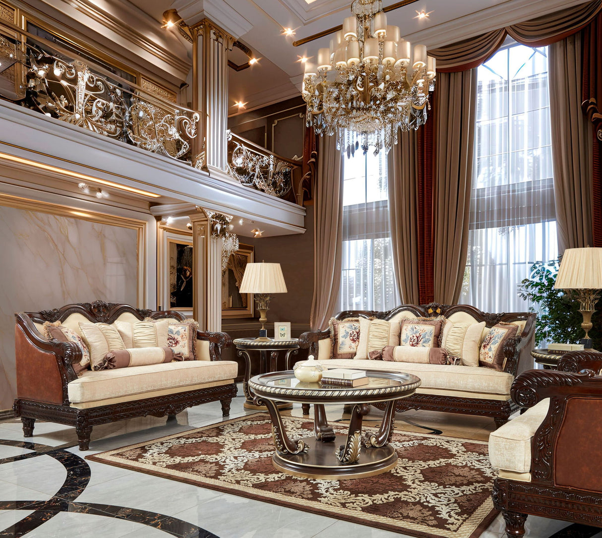 HD-1623 - Loveseat - Dark Cherry Brown / Taupe / Mahogany