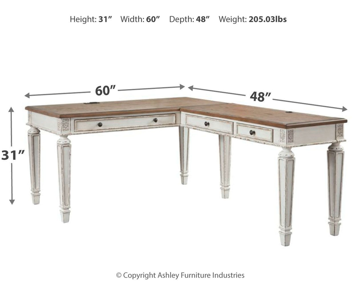 Realyn - Home Office L Shaped Desk - White / Brown