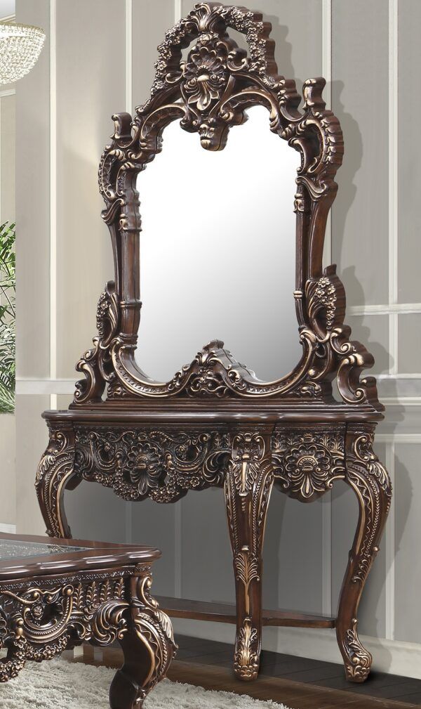 HD-998C - Console Table - Cherry With Gold Highlights