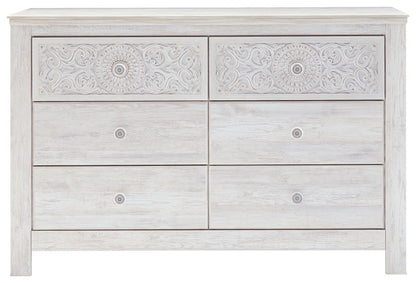 Paxberry - Six Drawer Dresser - Medallion Drawer Pulls - Whitewash