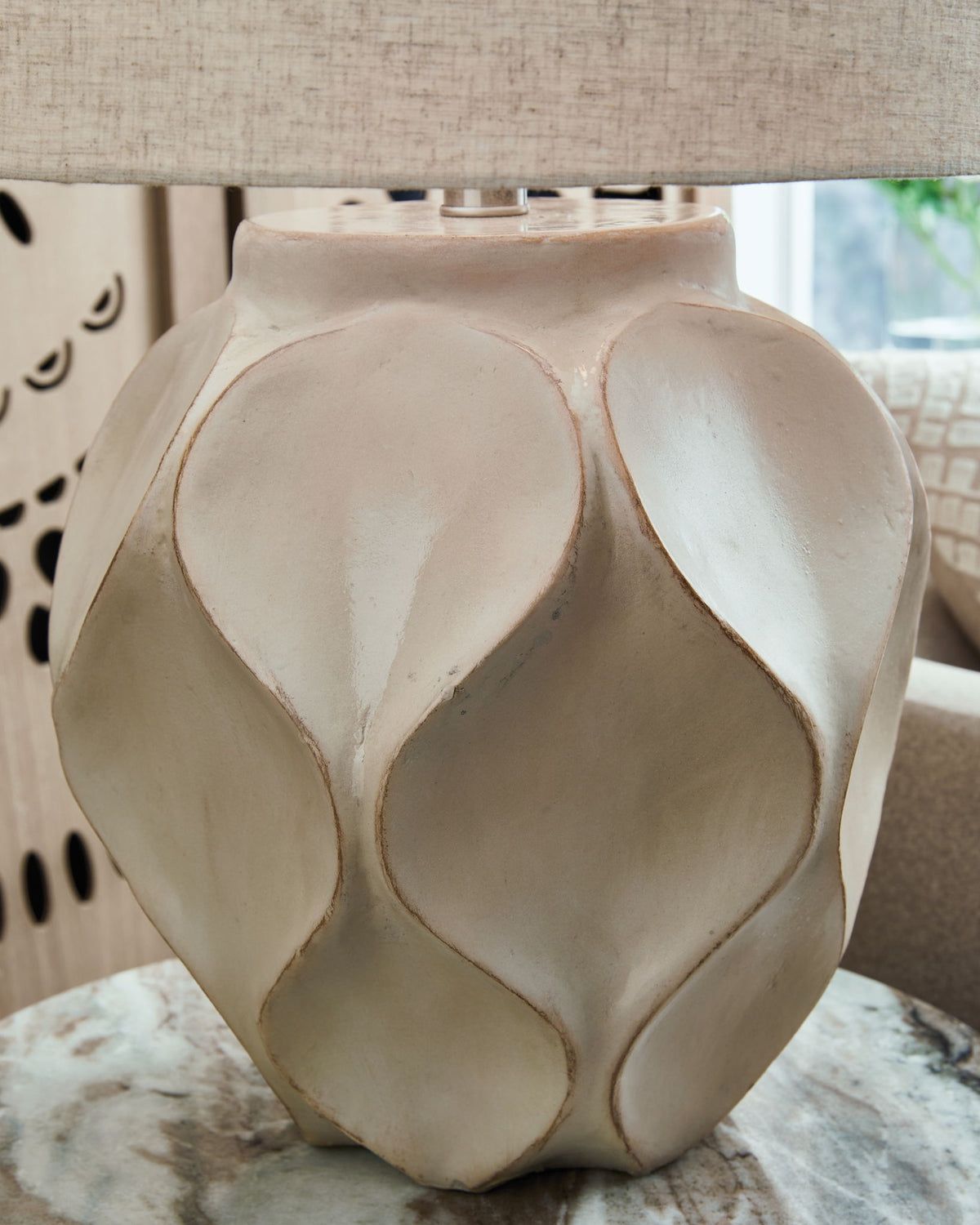 Edselham - Paper Table Lamp - Distressed Cream