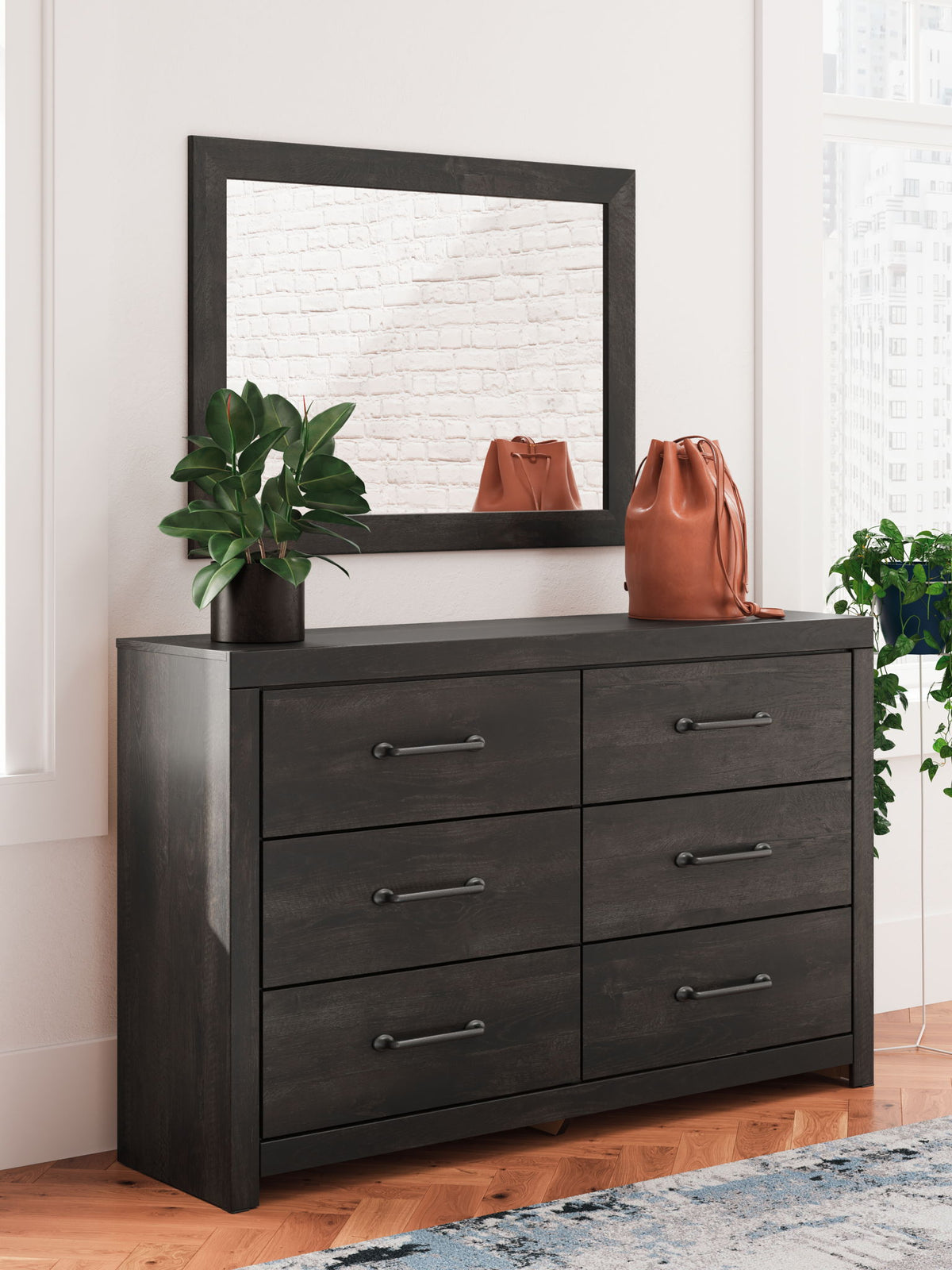 Hollivern - Dresser And Mirror - Dark Gray