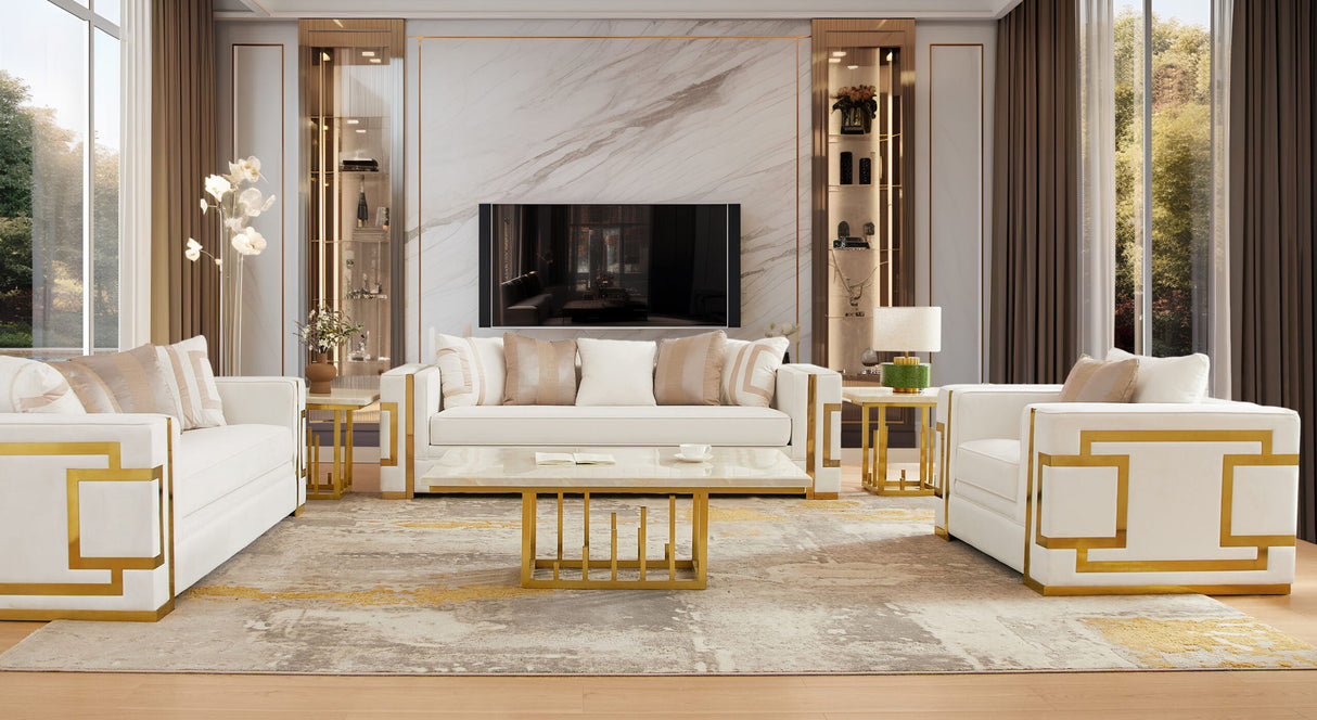 HD-2131 - Sofa - White / Gold