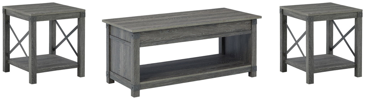Freedan - 3 Pc. - Coffee Table, 2 End Tables - Grayish Brown